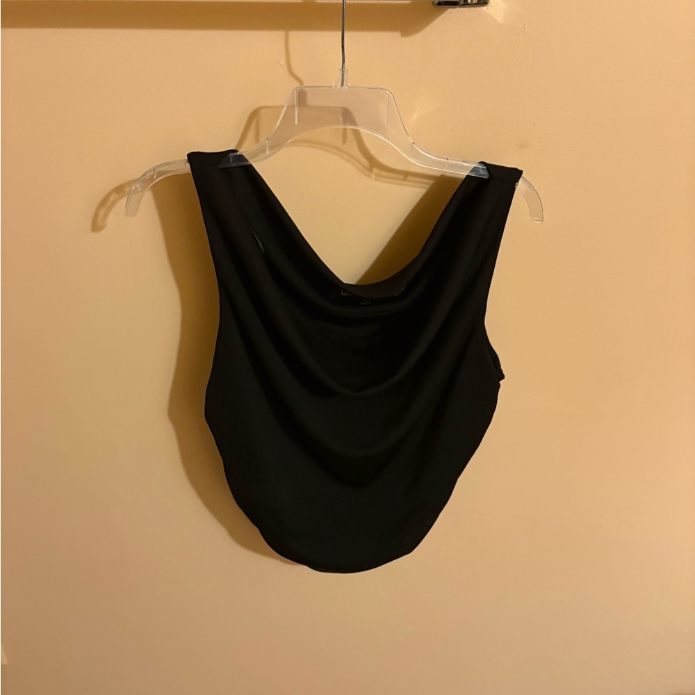 Grey Lab Black Drape Neck Tank Top Blouse